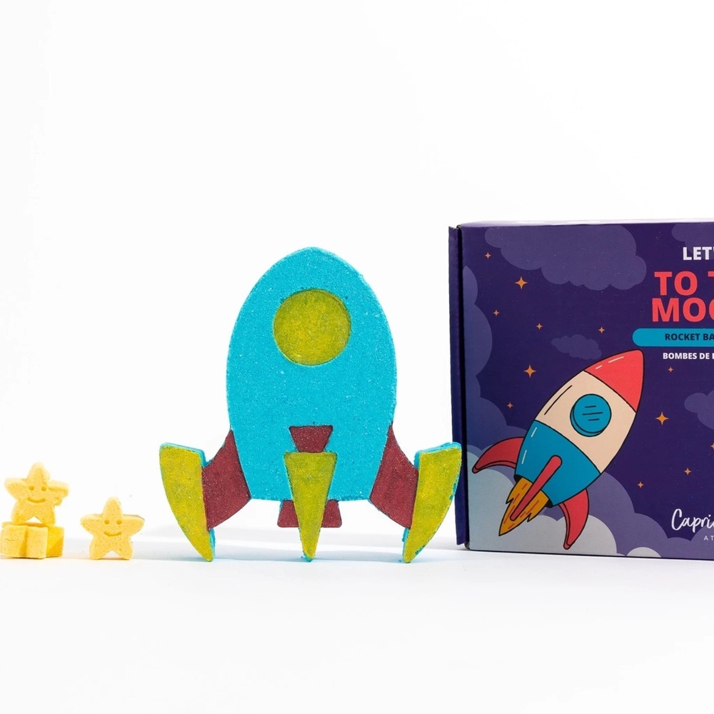 🫧🚀Blue Rocket with stars Bath Bomb Set for Kids Vegan BRAND NEW IN BOX🚀🫧